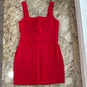 Red Square-Neck Sleeveless Mini Dress